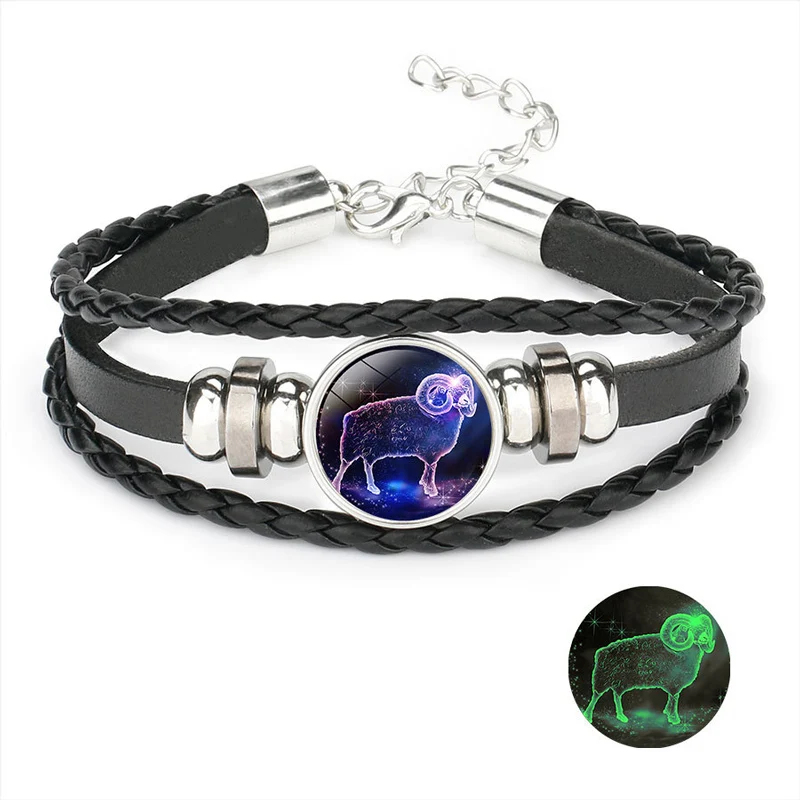 NIUYITID Luminous 12 Constellation Bracelet For Women Men Braided Leather Rope Braclet Horoscope Adjustable Jewelry Dropshipping (7)