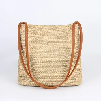 Women's shoulder bag European and American casual fashion ladies college wind high quality large capacity design straw bag 
Women's shoulder bag European and American casual fashion ladies college wind high quality large capacity design straw bag
