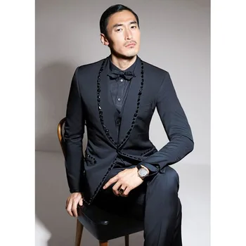 Latest Coat Pant Designs Shawl Lapel Black Rhinestone Men Suit Skinny navy blue Prom mens suits Tuxedo 3 Pieces terno masculino
Latest Coat Pant Designs Shawl Lapel Black Rhinestone Men Suit Skinny navy blue Prom mens suits Tuxedo 3 Pieces terno masculino