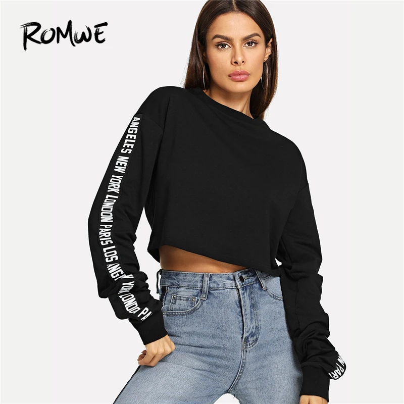 ROMWE Black Letter Print Sleeve Crop Sweatshirt Women Clothes 2018 Autumn Womens Fashion Clothing Casual Sweatshirts Pullovers
ROMWE Black Letter Print Sleeve Crop Sweatshirt Women Clothes 2018 Autumn Womens Fashion Clothing Casual Sweatshirts Pullovers