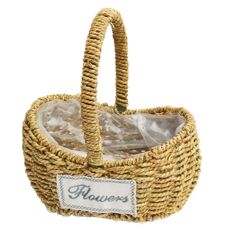 1 pc handmade basket flower arrangement straw woven green plant