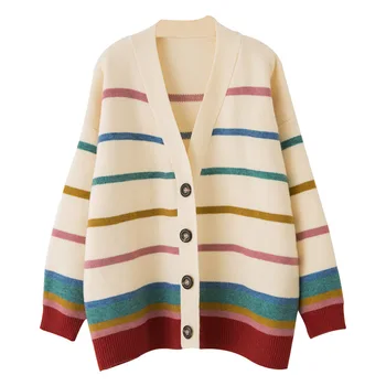 Woman Striped Loose Sweater Cardigan Ladies Preppy Style V-Neck Knitted Cardigan Long Sleeve Warm Sweater Outerwear AA11942
Woman Striped Loose Sweater Cardigan Ladies Preppy Style V-Neck Knitted Cardigan Long Sleeve Warm Sweater Outerwear AA11942