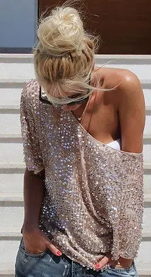 Поступление Для женщин Повседневное блузки Bling с открытыми плечами длинным