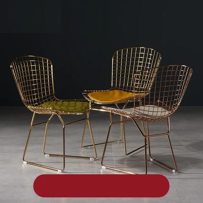 Metal Wire Mesh Side Chair in Golden Finish with White Cushion / Yellow Black Cushion Available Upon on Request / Gilded Chair
Metal Wire Mesh Side Chair in Golden Finish with White Cushion / Yellow Black Cushion Available Upon on Request / Gilded Chair