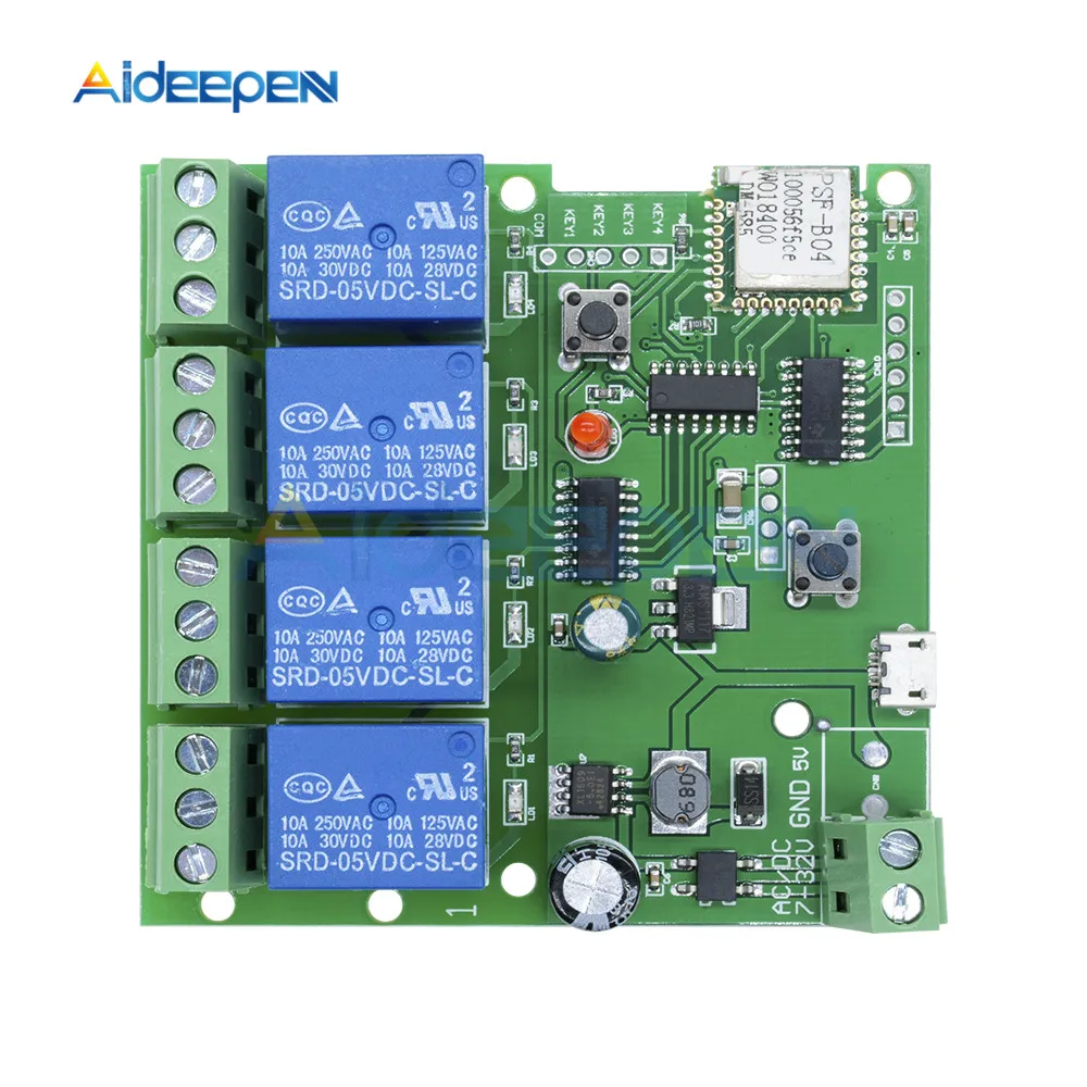 DC 5V-32V 4 Channel Wifi Relay Module Phone APP Wireless Remote Control Switch Self-Lock Interlock For Smart Home DC 12V 24V
DC 5V-32V 4 Channel Wifi Relay Module Phone APP Wireless Remote Control Switch Self-Lock Interlock For Smart Home DC 12V 24V