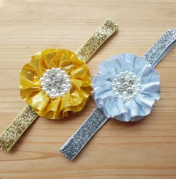 3.3 inch Silver & Gold Color Flower Headband Metallic Chiffon Flower Headband With Rhinestone Center 36Pcs/lot 
3.3 inch Silver & Gold Color Flower Headband Metallic Chiffon Flower Headband With Rhinestone Center 36Pcs/lot