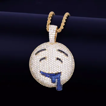 Hip Hop Full White CZ Stone Paved Bling Iced Out Drooling Expression Pendants Necklace for Men Jewelry Gold Color Drop Shipping 
Hip Hop Full White CZ Stone Paved Bling Iced Out Drooling Expression Pendants Necklace for Men Jewelry Gold Color Drop Shipping