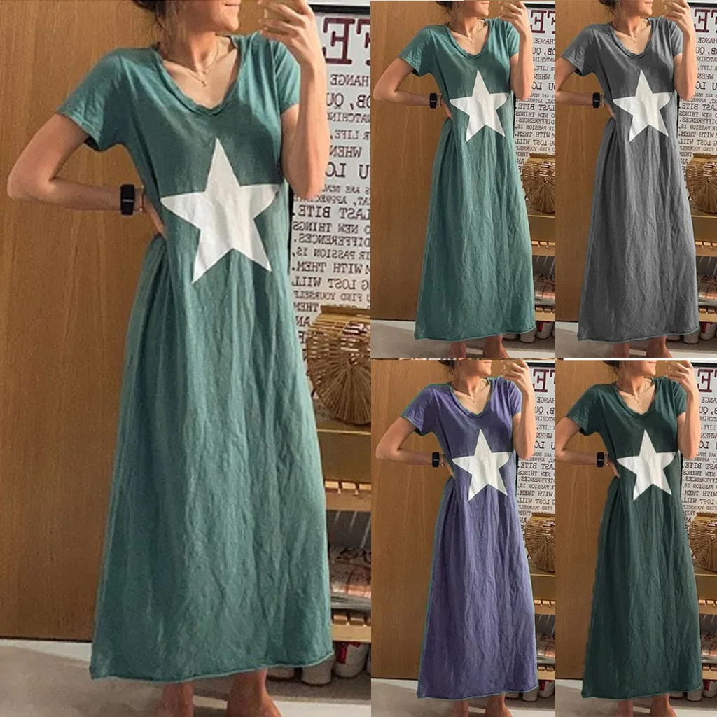 S'habiller Fashion Women Dress V-Neck Short Sleeve Five-pointed Girls Dresses Fantasy Exquisite Star Print Casual Loose Dress
S'habiller Fashion Women Dress V-Neck Short Sleeve Five-pointed Girls Dresses Fantasy Exquisite Star Print Casual Loose Dress