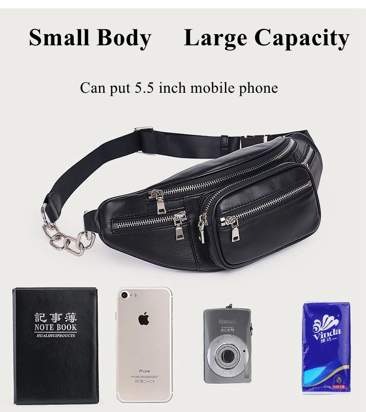 Beaumais Genuine Leather Waist Bag Women Waist Pack Waist Bag Funny Pack Belt Bag Women Men Chain Waist Bag For Phone DF0301 Beaumais Genuine Leather Waist Bag Women Waist Pack Waist Bag Funny Pack Belt Bag Women Men Chain Waist Bag For Phone DF0301
