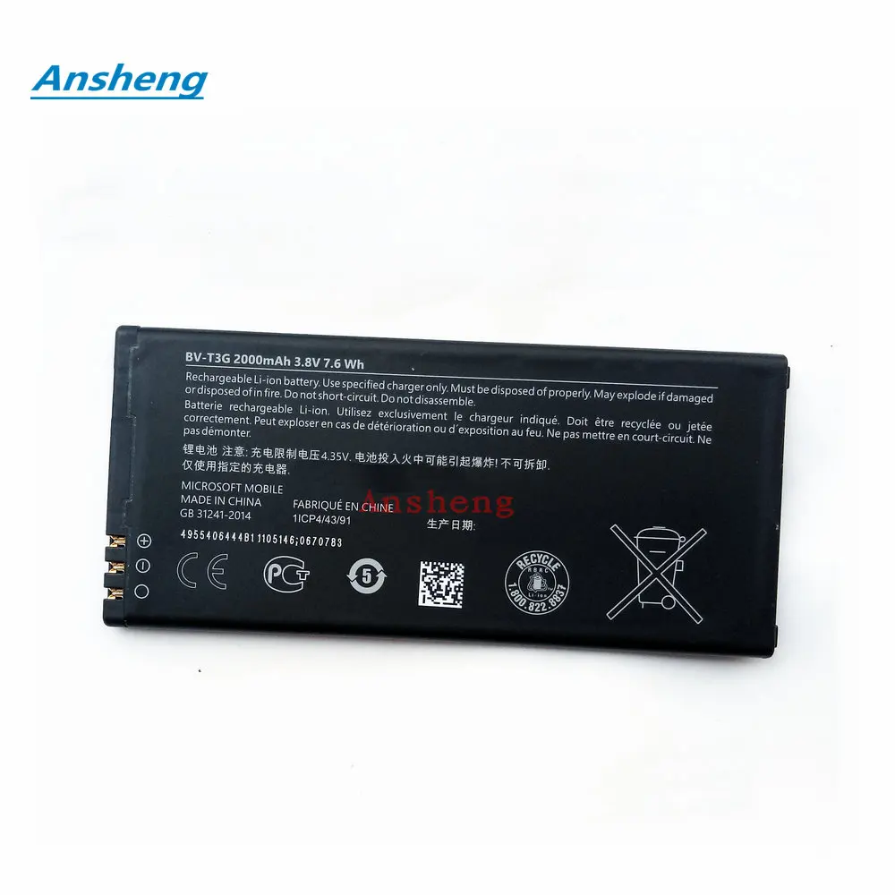 Ansheng High Quality 2000mAh BV-T3G battery for Microsoft Nokia Lumia 650 RM-1154 BVT3G Smartphone
Ansheng High Quality 2000mAh BV-T3G battery for Microsoft Nokia Lumia 650 RM-1154 BVT3G Smartphone