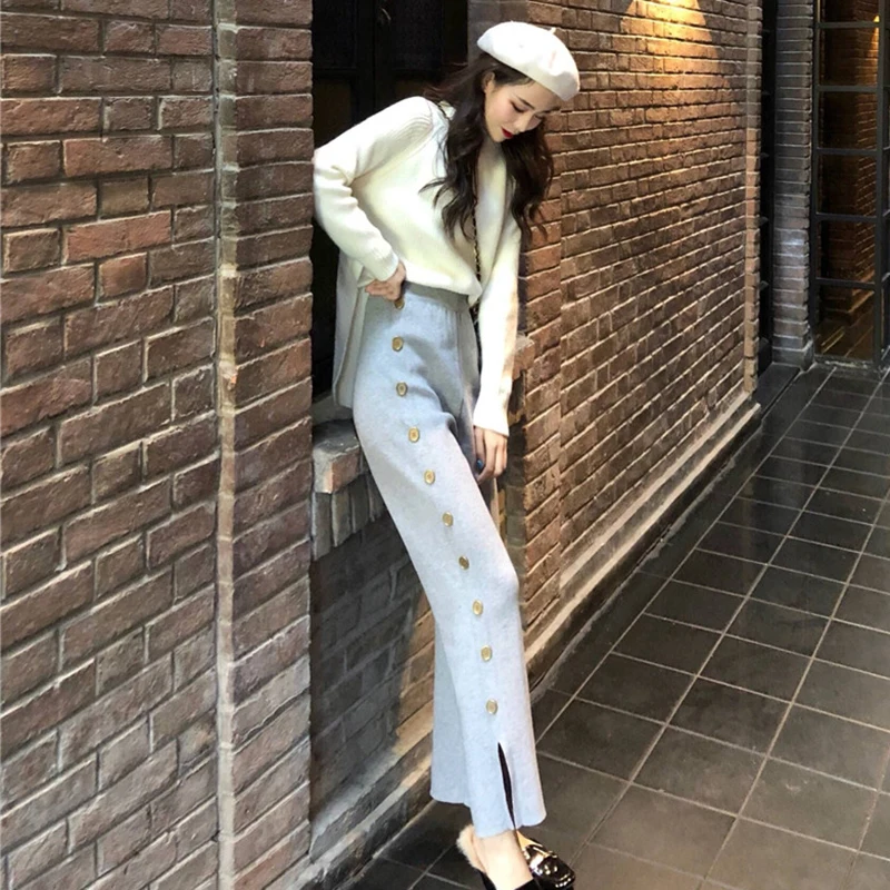 pantalon femme spring autumn Korean high waist pocket Straight Button decoration Split pants fashion Slim sexy trousers women
pantalon femme spring autumn Korean high waist pocket Straight Button decoration Split pants fashion Slim sexy trousers women