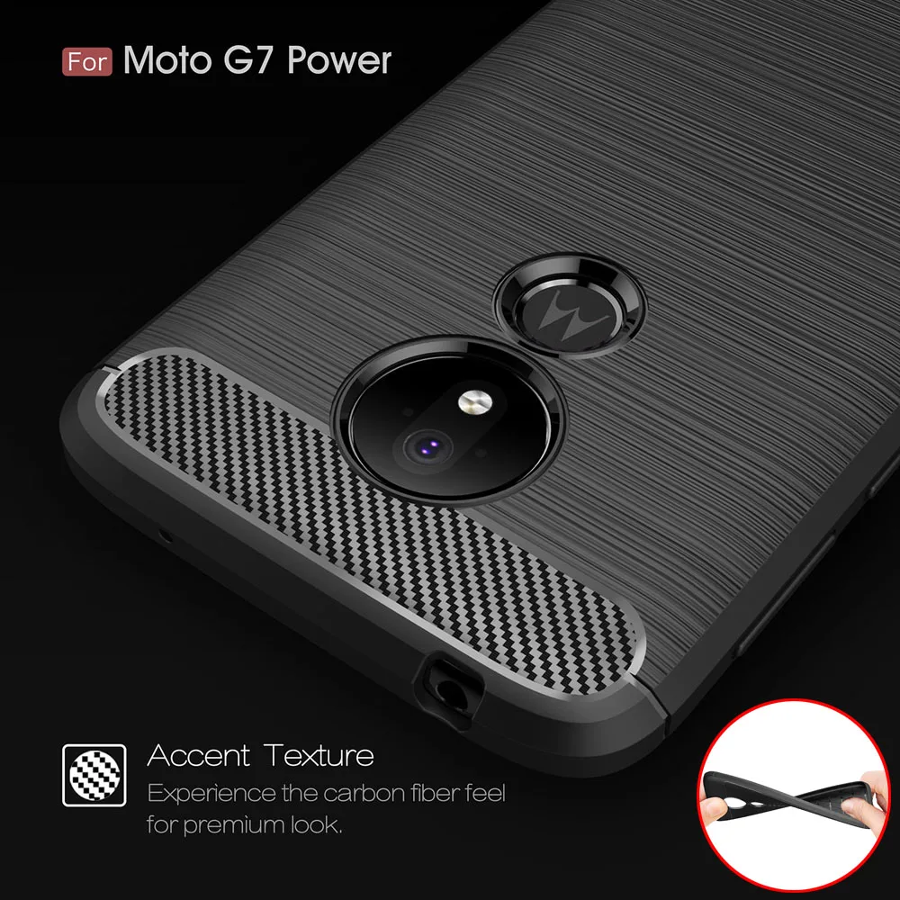 Текстурированный силиконовый чехол из углеродного волокна для Moto G7 power Play Motorola