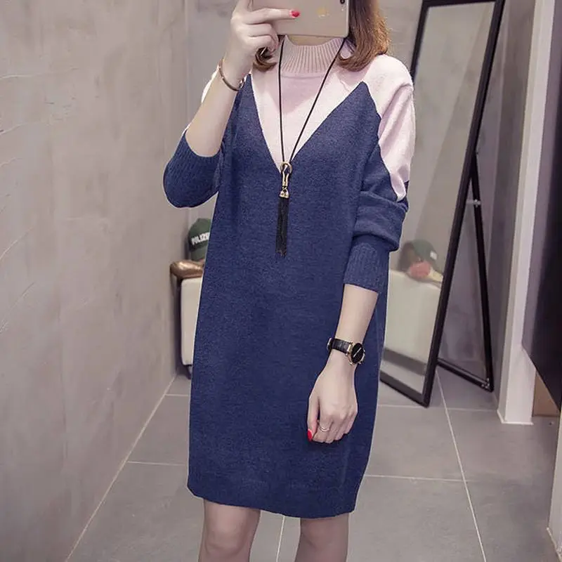 Women 2019 Autumn Winter Patchwork Knitted Pullovers Dress Female Loose Warm O Neck Sweater Knitwear Dresses Plus Size 4XL D12
Women 2019 Autumn Winter Patchwork Knitted Pullovers Dress Female Loose Warm O Neck Sweater Knitwear Dresses Plus Size 4XL D12