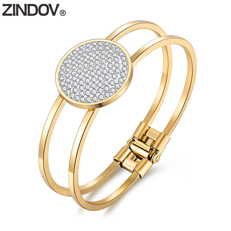 ZINDOV Fashion Gold Bangle Big Round Crystals Rhinestones Stainless Steel Rose Gold Jewellery Gold Bracelet Bangle For Women
ZINDOV Fashion Gold Bangle Big Round Crystals Rhinestones Stainless Steel Rose Gold Jewellery Gold Bracelet Bangle For Women