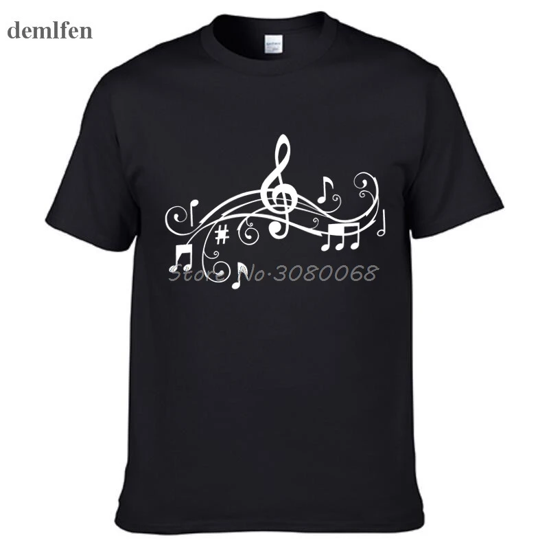 Funny Art Music Notes Design T-shirt Hipster Printed Cool Tee Men's Cotton Short Sleeve T Shirt Birthday Gift | Мужская одежда