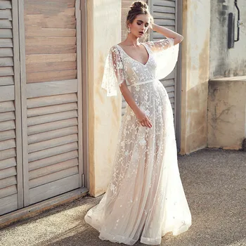 Sexy Mesh Embroidery Party Dress Deep V Neck Bat Sleeves Backless Women Maxi Dress Weddinfg Dress Vestido De Noiva Boho
Sexy Mesh Embroidery Party Dress Deep V Neck Bat Sleeves Backless Women Maxi Dress Weddinfg Dress Vestido De Noiva Boho