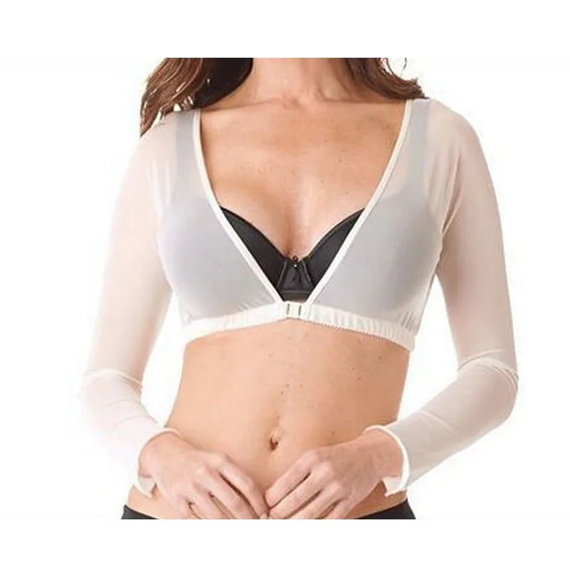 

Naiveroo Women See-through Long Sleeve Arm Crop Tops Slim Bare Midriff Beauty T-shirt V-neck Black White Blusas for Vestidos