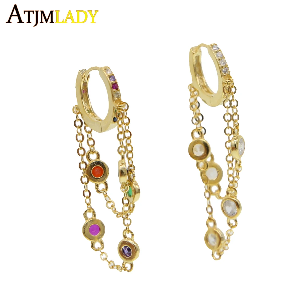 round Baguette cz tassel chain Small Hoop Earrings For Women 925 sterling silver rainbow gold filled statement gorgeous Jewelry
round Baguette cz tassel chain Small Hoop Earrings For Women 925 sterling silver rainbow gold filled statement gorgeous Jewelry
