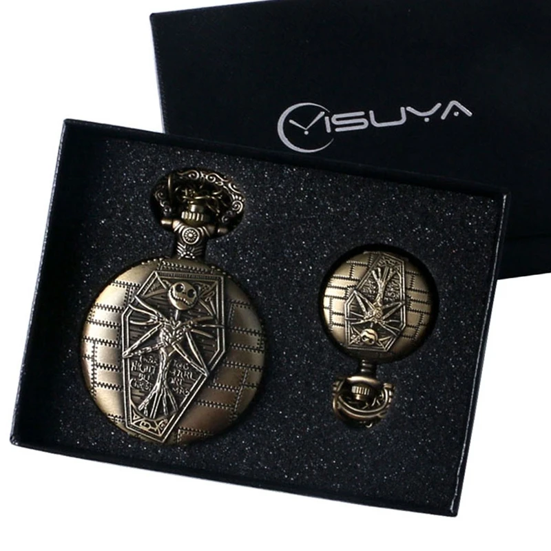 Cool Gift Set Vintage Bronze Halloween Skull Quartz Pocket Watch Pendant Necklace Fob Watch for Boy Men + Box
Cool Gift Set Vintage Bronze Halloween Skull Quartz Pocket Watch Pendant Necklace Fob Watch for Boy Men + Box