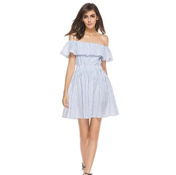 Hot Sale 2018 Fashion Brand Summer Blue and White Striped Shoulder Dress A Collar Backless Slim A Word Skirt Women Clothes
Hot Sale 2018 Fashion Brand Summer Blue and White Striped Shoulder Dress A Collar Backless Slim A Word Skirt Women Clothes