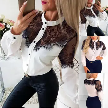 Women Fashion Patchwork Round Neck Long Sleeve Crochet Shirt Office Lady Lace Insert Button Up Blouse Top Hot
Women Fashion Patchwork Round Neck Long Sleeve Crochet Shirt Office Lady Lace Insert Button Up Blouse Top Hot