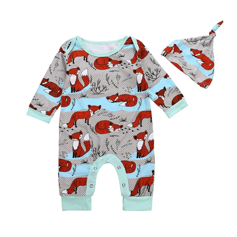 2018 Autumn Baby Boys Clothes Set Cool Fox Print Newborn Infant Baby Boys Long Sleeve Romper+Hat 2pcs Outfits Set Clothes
2018 Autumn Baby Boys Clothes Set Cool Fox Print Newborn Infant Baby Boys Long Sleeve Romper+Hat 2pcs Outfits Set Clothes