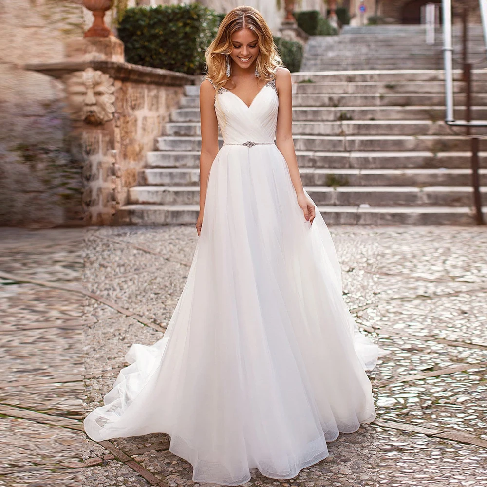 Charming Spaghetti Straps A-line Wedding Dresses with Rhinestones Robe de Mariee Custom Made Backless Organza Bridal Gown
Charming Spaghetti Straps A-line Wedding Dresses with Rhinestones Robe de Mariee Custom Made Backless Organza Bridal Gown