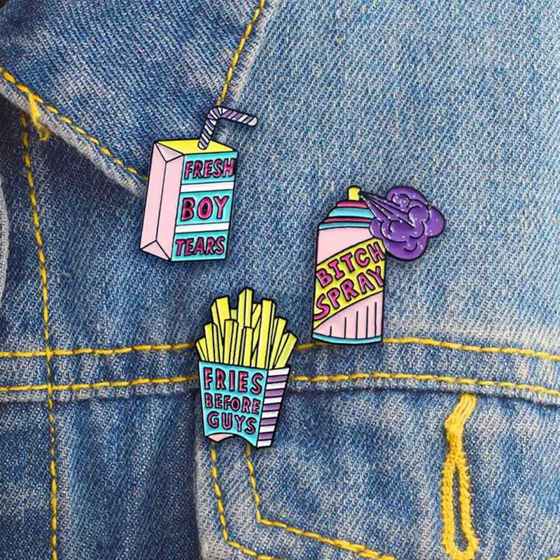 

Enamel Pin Spray Drink French Fries Fresh Boy Tears Fries Before Guys Brooch Hat Backpack Accessories Lapel Pin Badges Jewelry