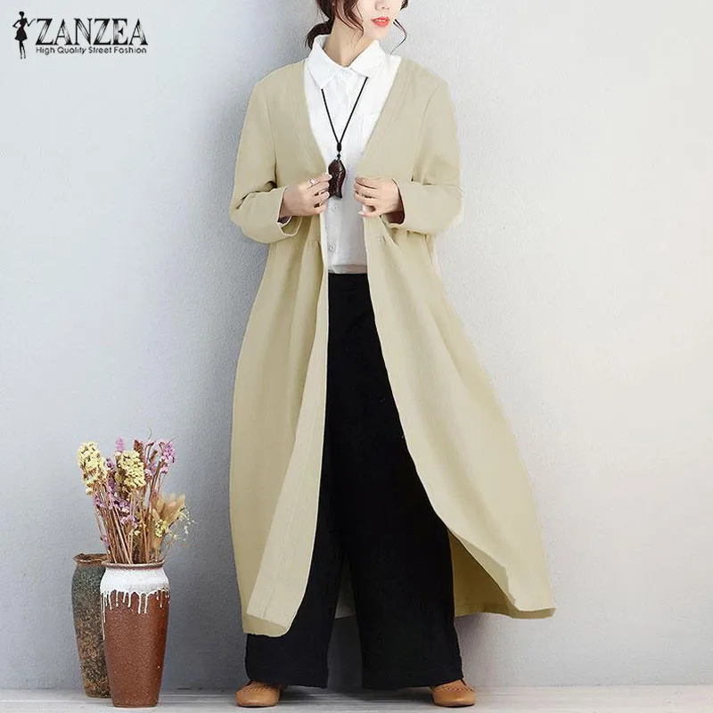 2019 ZANZEA Elegant Women Open Front Long Sleeve Pockets Solid Cotton Linen Jacket Autumn Loose Long Cardigan Coat Plus Size
2019 ZANZEA Elegant Women Open Front Long Sleeve Pockets Solid Cotton Linen Jacket Autumn Loose Long Cardigan Coat Plus Size