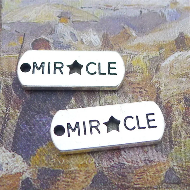 

BULK 30 Alloy Antique Silver Plated Rectangle Engraved Word Miracle Charms Pendants 8*21mm