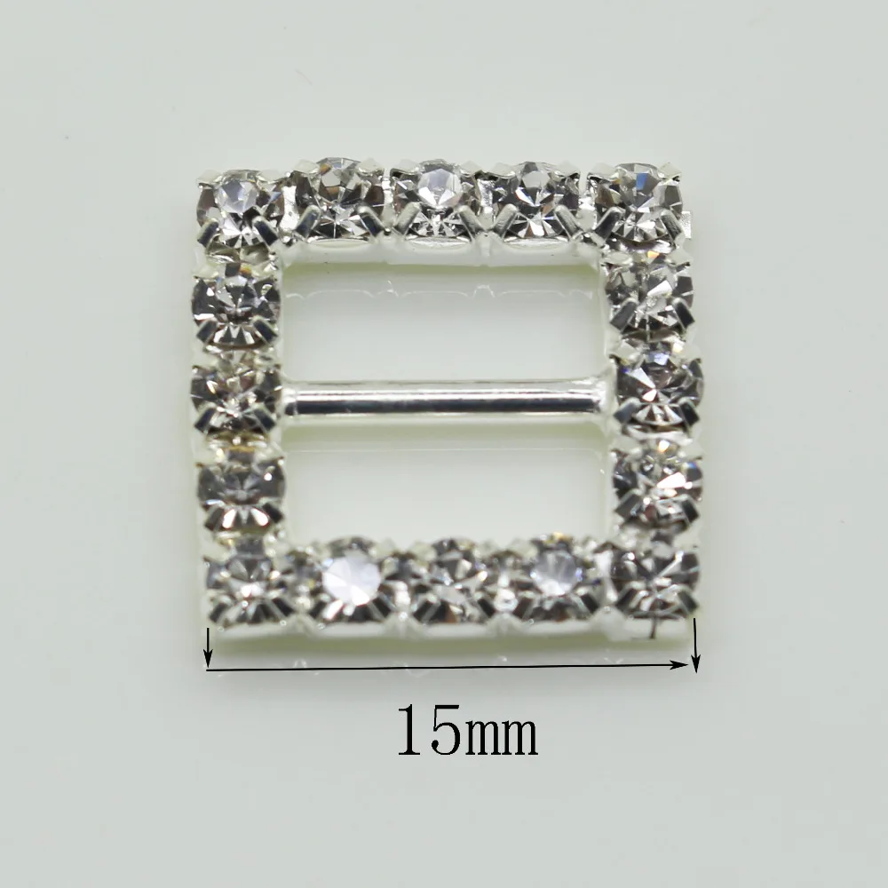 

Shiny Square 10pc 15MM silver Rhinestone Buckle Diamante Ribbon Slider Wedding Invitation card Decoration buckles metal crystal