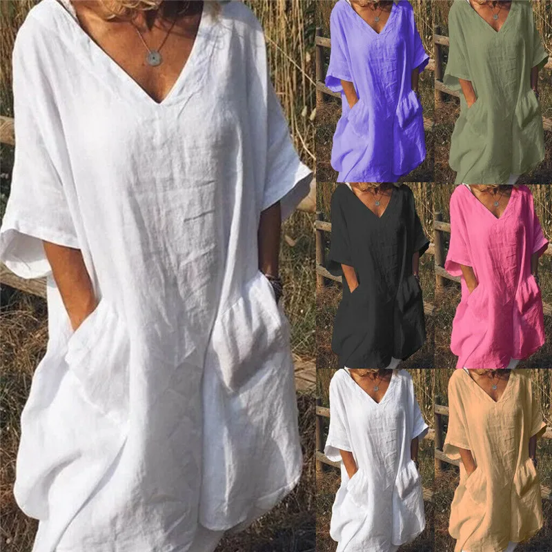 Casual Women Linen Cotton Dress Ladiess Printed Short Sleeve Loose Sundress O-Neck Baggy Pockets Mini Dress Women Dresses
Casual Women Linen Cotton Dress Ladiess Printed Short Sleeve Loose Sundress O-Neck Baggy Pockets Mini Dress Women Dresses
