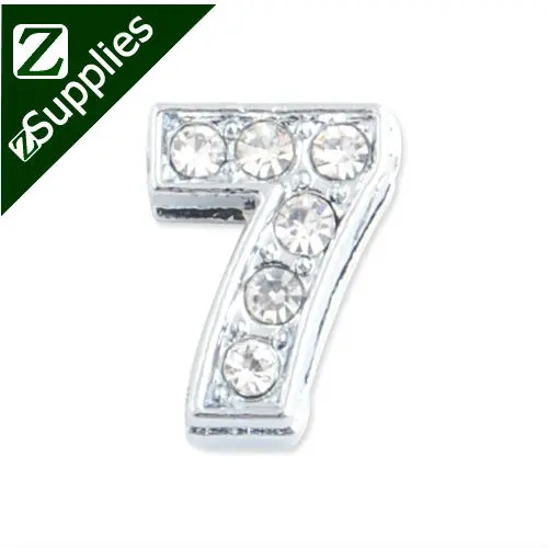 11.5*9*5 MM Clear Crystal Rhinestone Number "7" Slider Charm Beads Silver Plated slider charms bracelets Letter | Украшения и