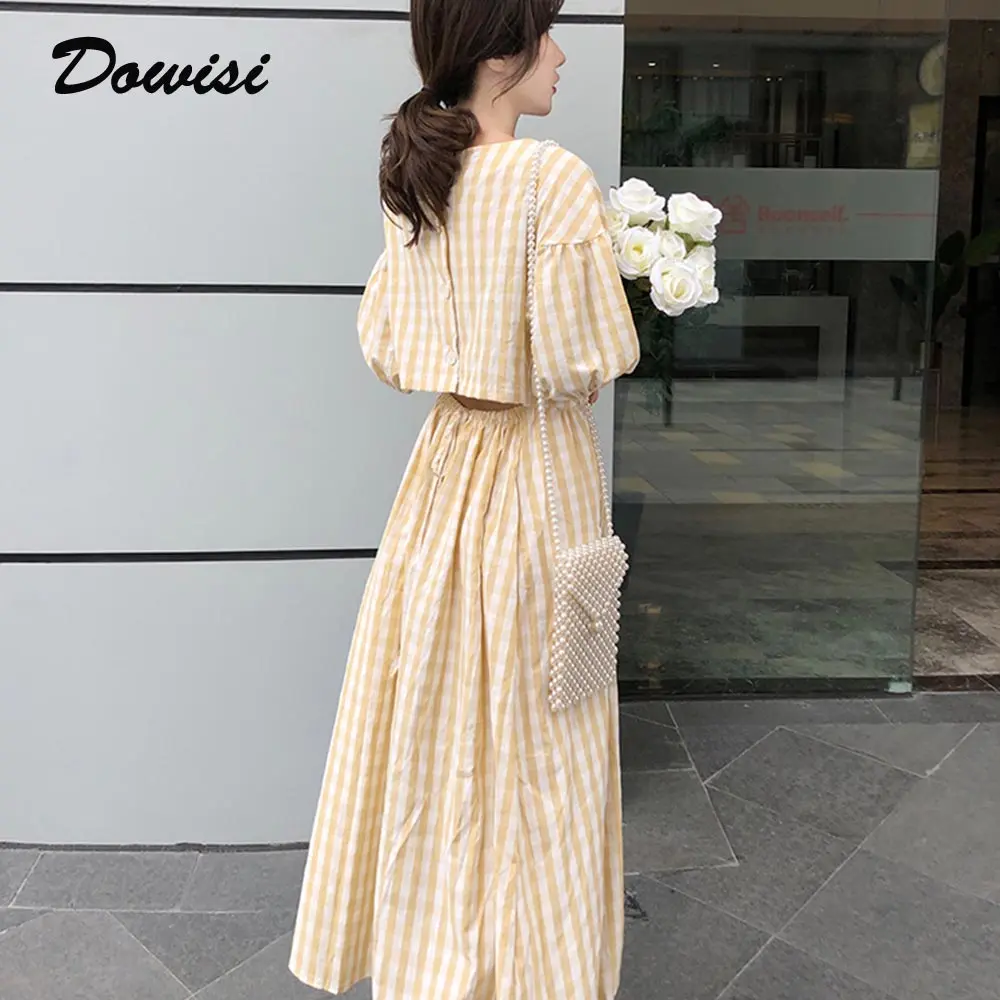Dowisi Plaids Dress Summer Short Sleeve Clothes Women Causal Dress A-Line Mid Calf Vestidos High Waist Hollow Out Robe Femme
Dowisi Plaids Dress Summer Short Sleeve Clothes Women Causal Dress A-Line Mid Calf Vestidos High Waist Hollow Out Robe Femme