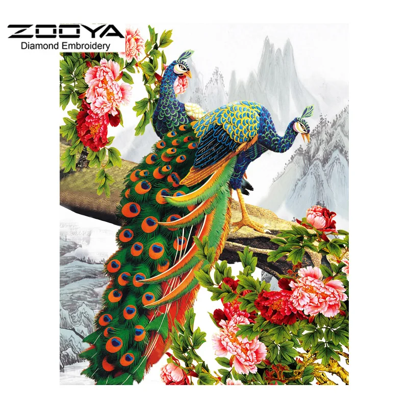 5D DIY Diamond Painting Flower Cross Stitch Peacock Peony Floral Drill Rhinestone Home Decoration CJ252 | Дом и сад