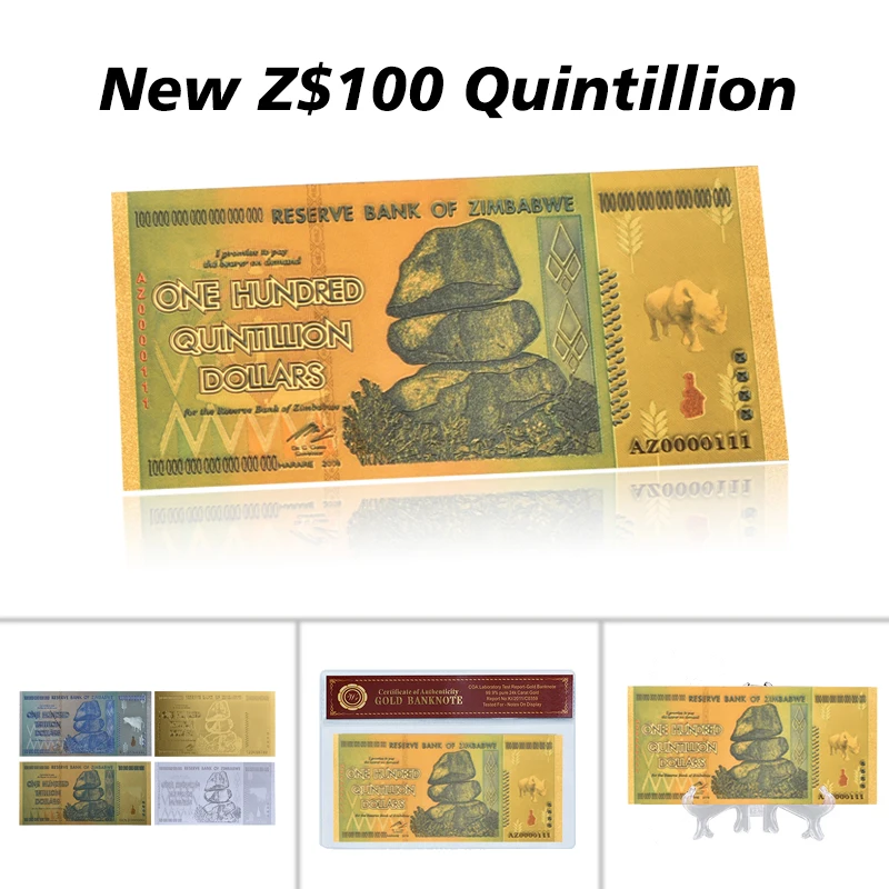 Zimbabwe 100 trillion dollars gold plated banknote Gold 24k banknote REPLICA collectible amazing quality plastic and waterproof 1pcs