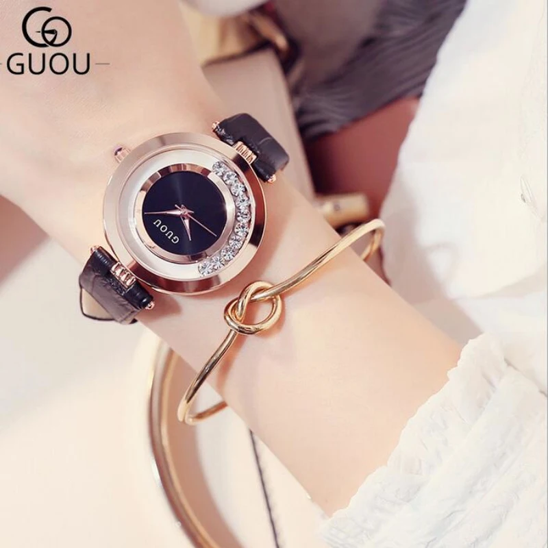 Женские Наручные Часы GUOU роскошные часы с бриллиантами модные женские relogio feminino