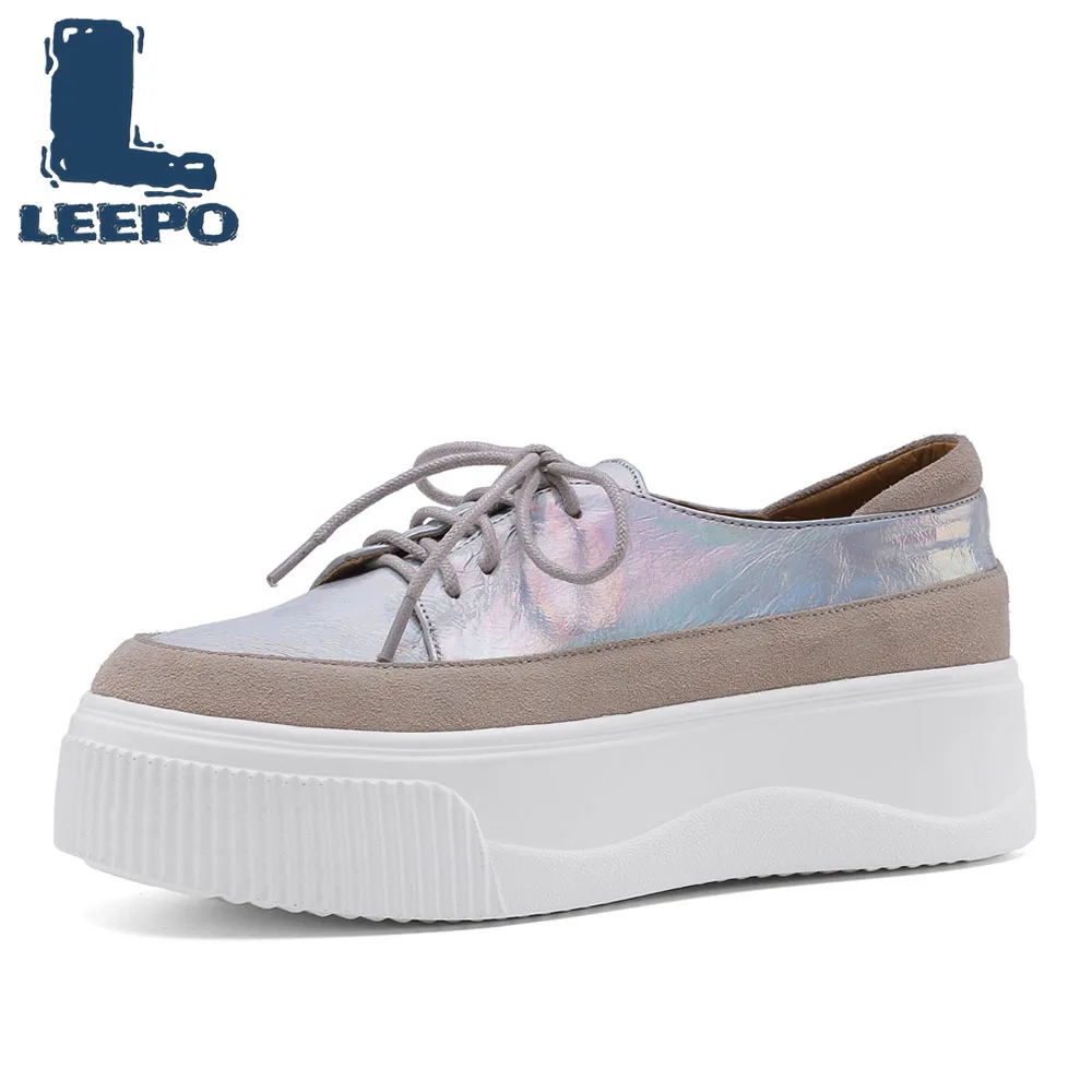 LEEPO Flat Platform Shoes Women Silver Lace-Up Round Toe Flats Woman Luxury Handmade Genuine Leather Platform Bling Shoes 5cm
LEEPO Flat Platform Shoes Women Silver Lace-Up Round Toe Flats Woman Luxury Handmade Genuine Leather Platform Bling Shoes 5cm