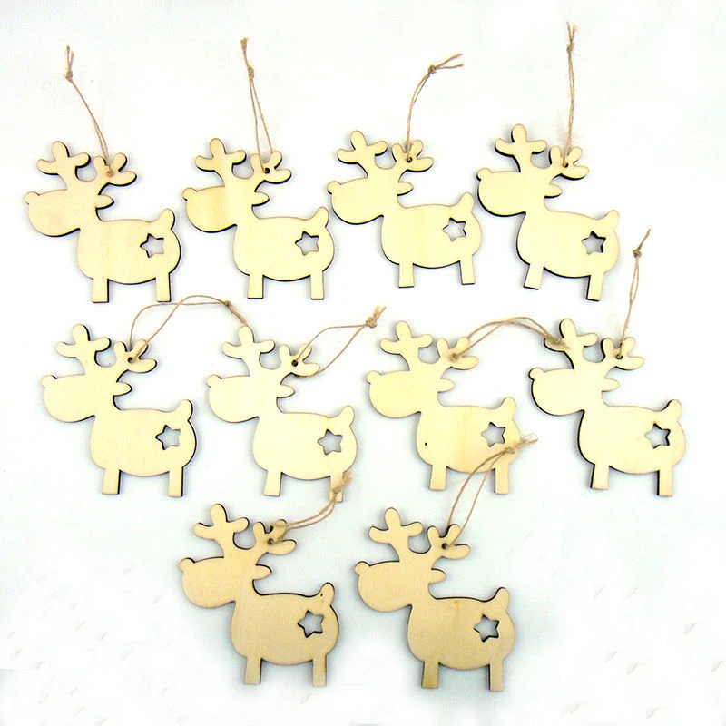 DIY 10Pcs Christmas Wooden MDF Reindeers Star Blanks Tree Hanging Ornament Tags