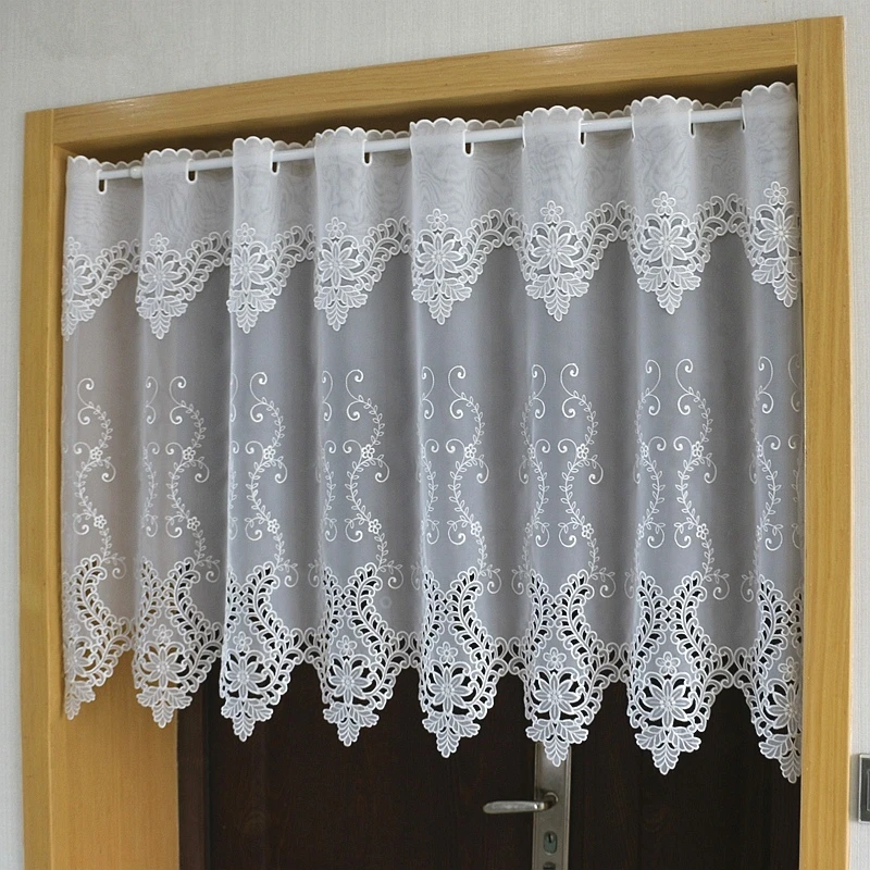 Half-curtain White Flower Embroidered Wear Curtain Window Valance Lace Hem Coffee Curtain for Kitchen Cabinet Door
Half-curtain White Flower Embroidered Wear Curtain Window Valance Lace Hem Coffee Curtain for Kitchen Cabinet Door