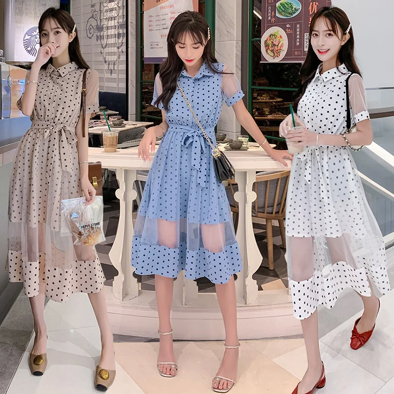 2019 Women Dress Harajuku Sweet Vintage Dot Stitching Mesh Short Sleeve High Waist Dresses New Korean Elegant Belted Lapel Robes
2019 Women Dress Harajuku Sweet Vintage Dot Stitching Mesh Short Sleeve High Waist Dresses New Korean Elegant Belted Lapel Robes