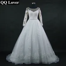 QQ Lover 2019 Nude Color Backless Full Sleeve Lace Wedding 