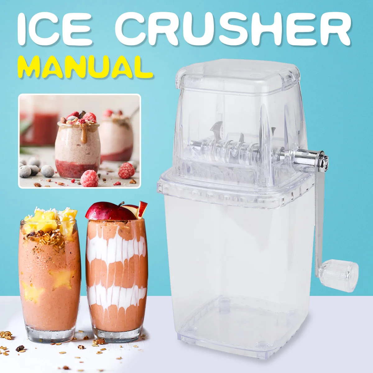 Transparent Manual Ice Crusher Manual Hand Crank Operated Snow Cone Maker Machine DIY Ice Cream Candy Frappe for Home Parties
Transparent Manual Ice Crusher Manual Hand Crank Operated Snow Cone Maker Machine DIY Ice Cream Candy Frappe for Home Parties