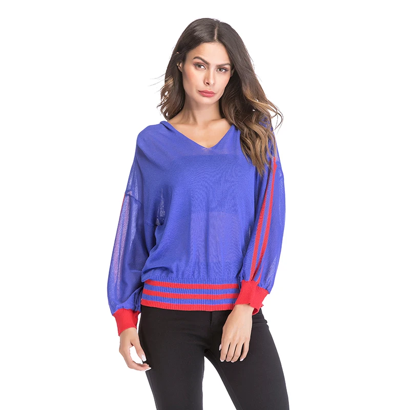 European and American women v-neck striped hollow see-through shirt loose thin T-shirt
European and American women v-neck striped hollow see-through shirt loose thin T-shirt