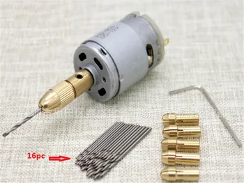 DC 12V Electric Motor Drill Press with 6pc 0.5-3mm Small Brass Drill Chuck Collets and 16pc 0.8-1.5mm Micro Twist Drill Bits Set
DC 12V Electric Motor Drill Press with 6pc 0.5-3mm Small Brass Drill Chuck Collets and 16pc 0.8-1.5mm Micro Twist Drill Bits Set