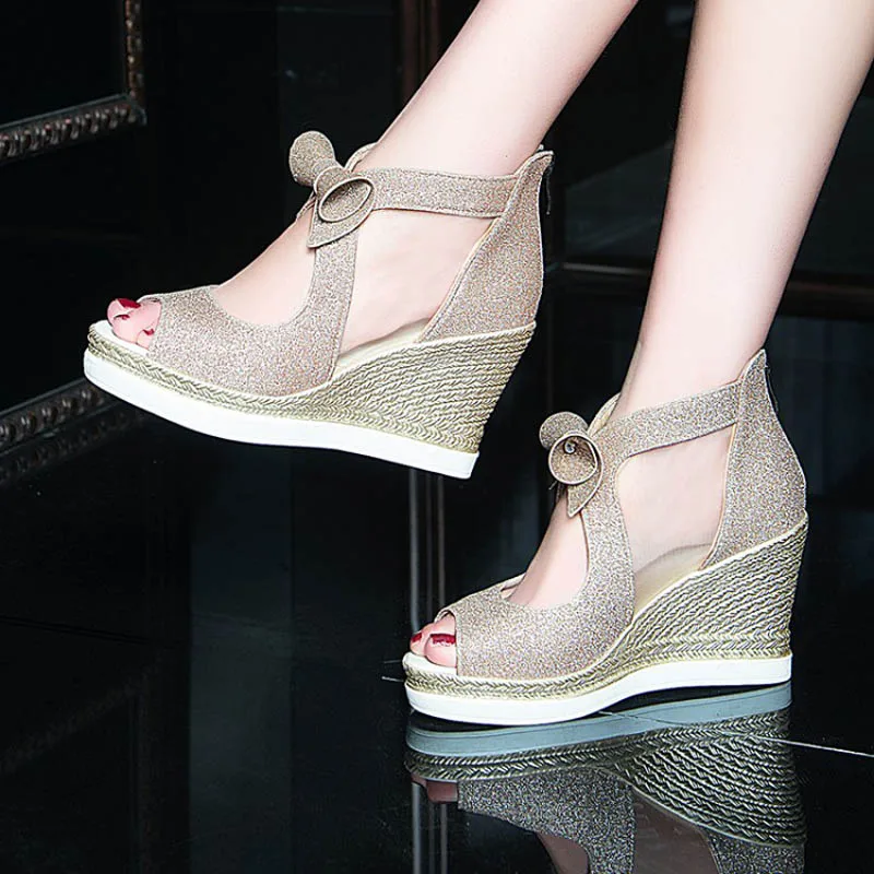 Female 10cm Heels Bling Glitter Wedge Sandals Wholesale Sexy High-heeled Shoes All-match Causal Platform Mejur Shoes Plus Size (1)