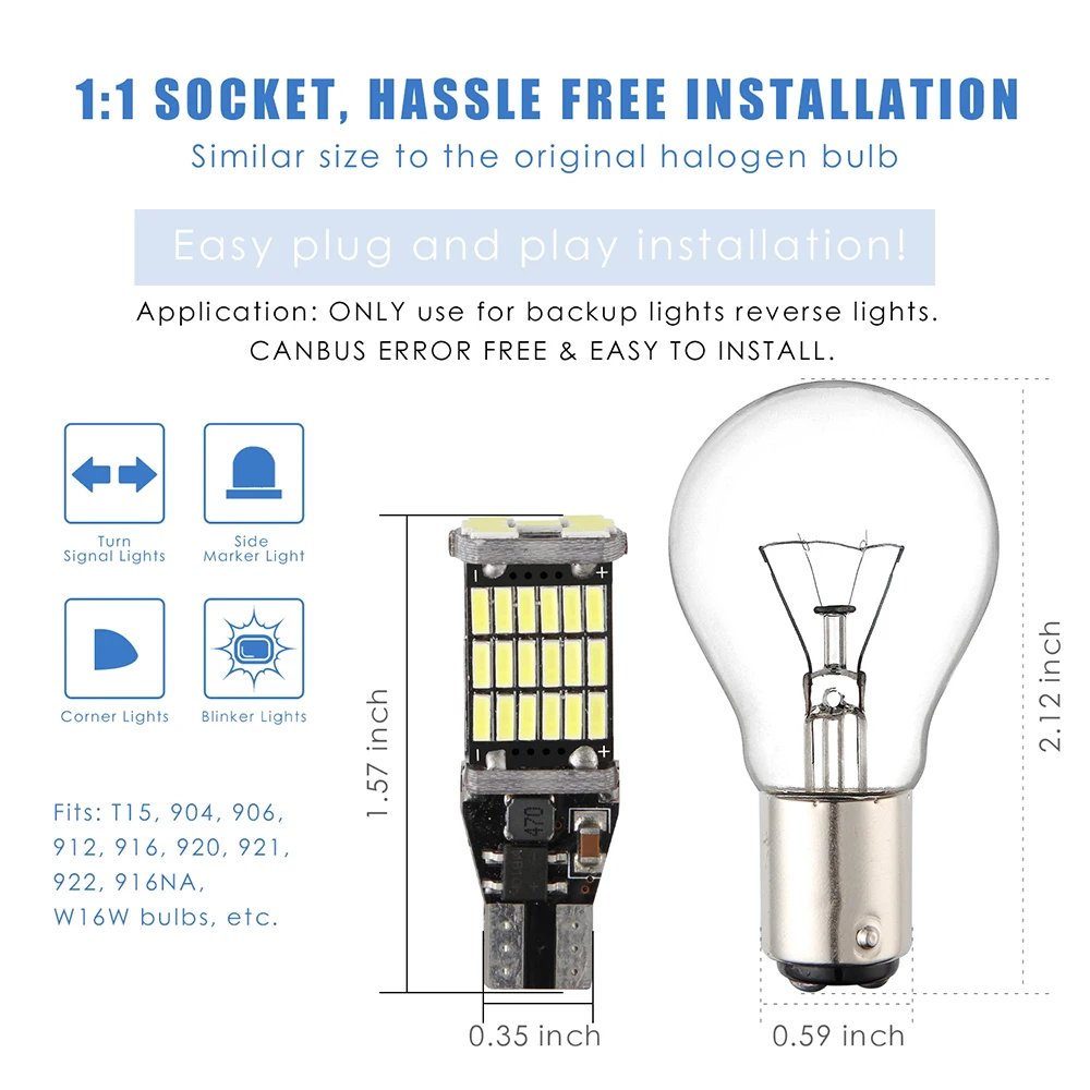 1PC T15 LED Bulbs 45SMD Canbus Error Free LED Backup Light LED Bulbs Car Reverse Lamp White DC12V
1PC T15 LED Bulbs 45SMD Canbus Error Free LED Backup Light LED Bulbs Car Reverse Lamp White DC12V