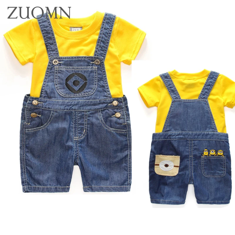 Image Summer Toddlers Girls Suits Kids Top Shirt+Bib Pants Outfit Minions Baby Overalls Suit Children Sets 2pcs Clothes YL460