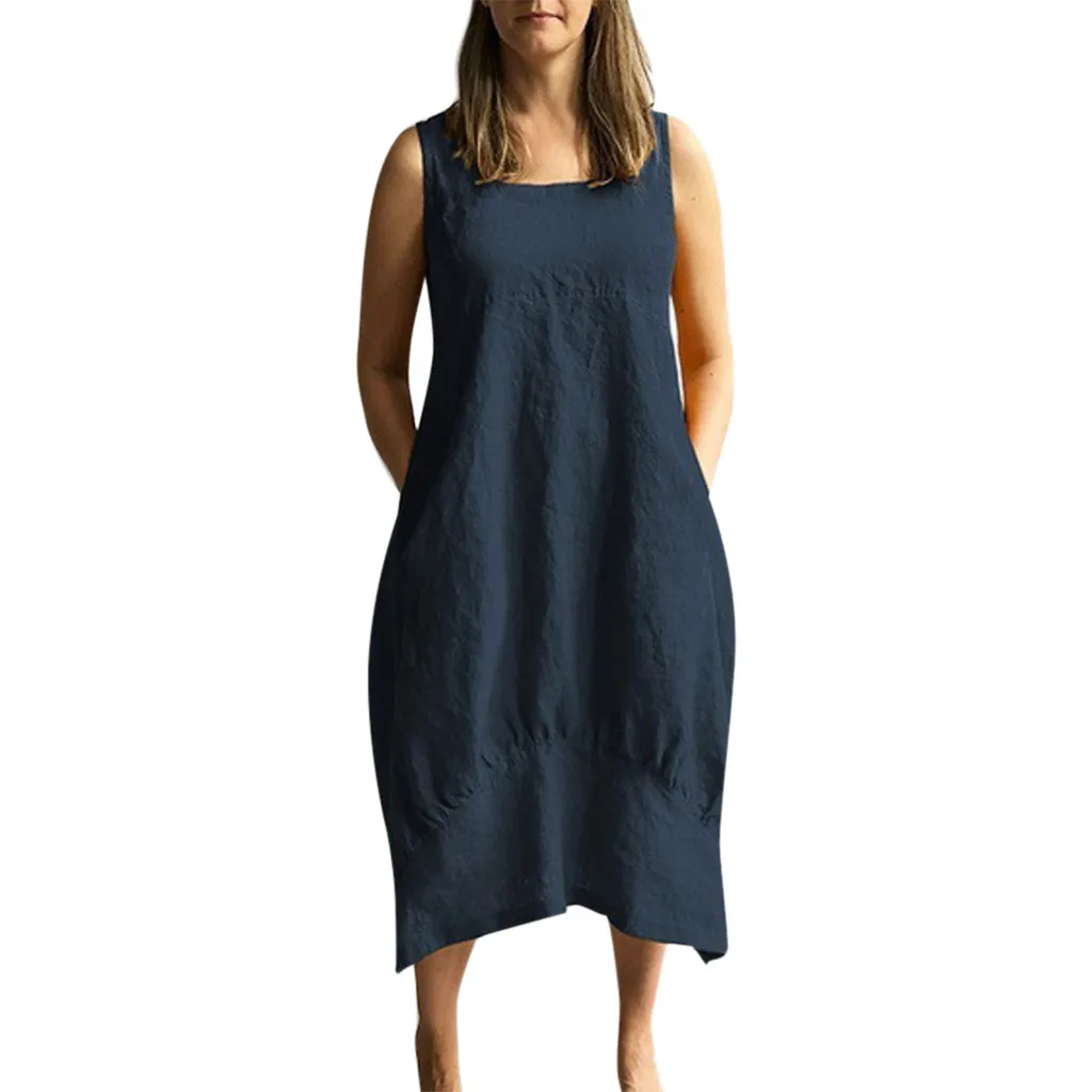 Women Casual O-neckline Solid Dress Sleeveless Loose Pocket Linen Dress Summer Bohemian sexy plus size Cotton Beach Dress May 14
Women Casual O-neckline Solid Dress Sleeveless Loose Pocket Linen Dress Summer Bohemian sexy plus size Cotton Beach Dress May 14