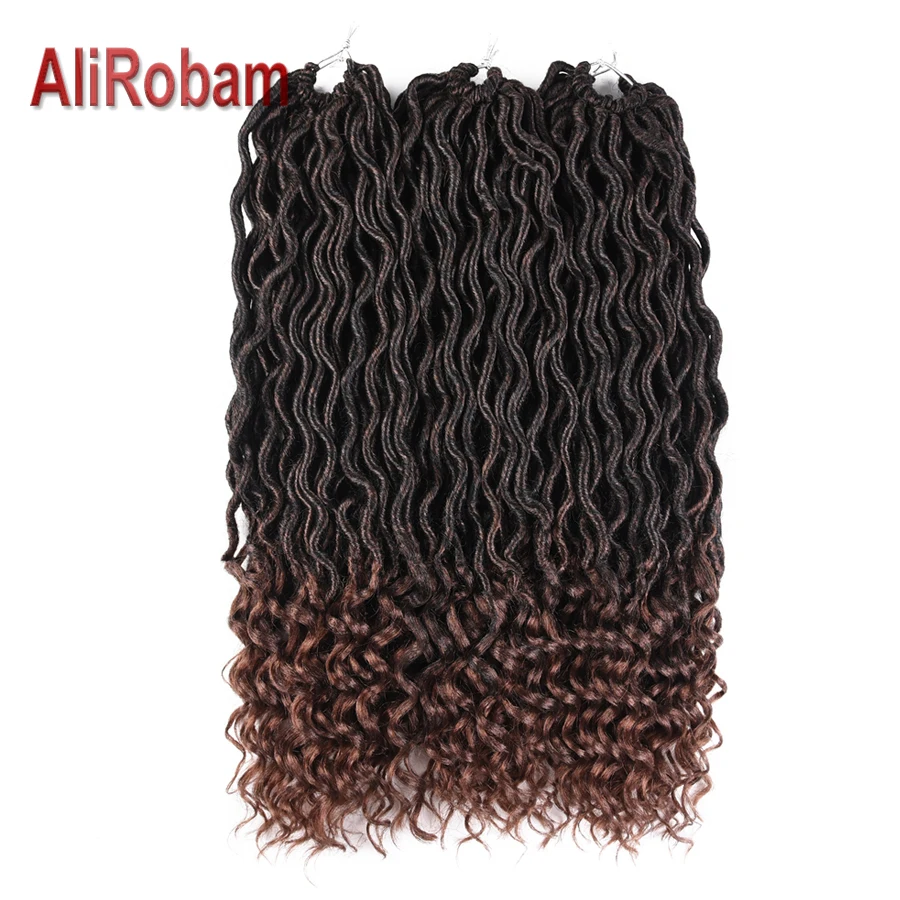 AliRobam 20Inch Long Faux Locs Curly Crochet Hair Ombre Dark Brown Kanekalon Synthetic Braiding Extensions 24 Strands/Pack | Шиньоны и